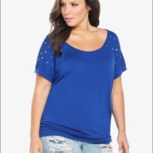 Royal blue gold studded shoulder top